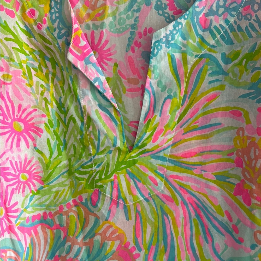 Lilly Pulitzer Pink and Blue Floral Tunic Lightweight large